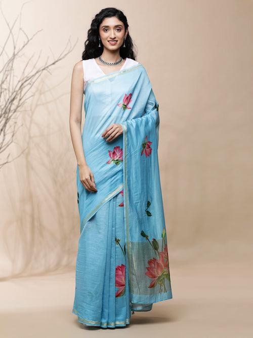 Nalini Chanderi Blue Silk Saree