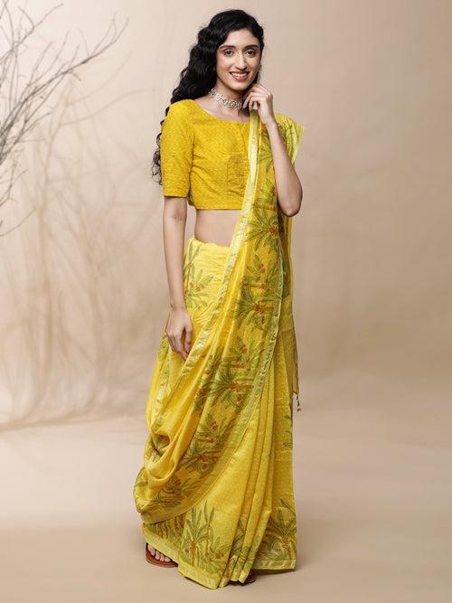 Vanya Chanderi Yellow Silk Saree