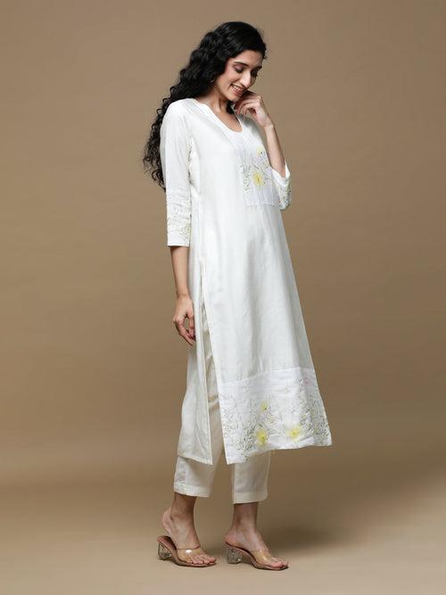 Roop Yellow on White Kurta