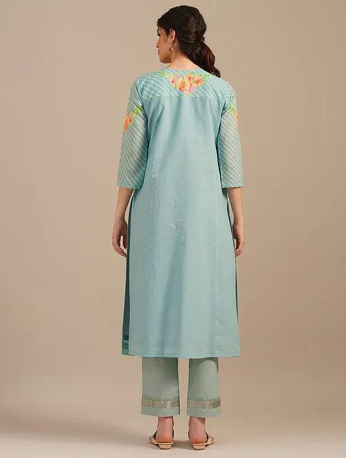 Aqua Blue Spring Dream Cotton Kurta With Cotton Pants-set Of 2