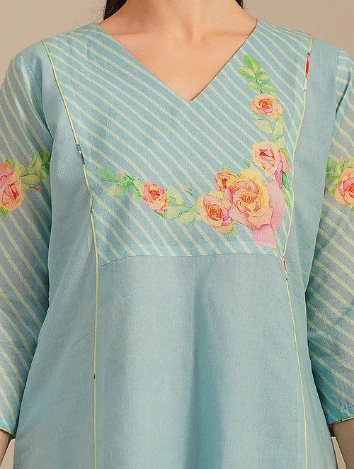 Aqua Blue Spring Dream Cotton Kurta With Cotton Pants-set Of 2