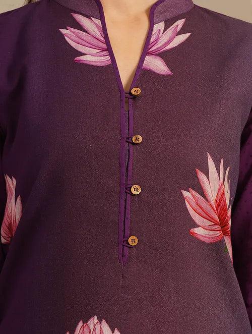 Purple Lotus Pond Cotton Kurta With Cotton Pants-set Of 2