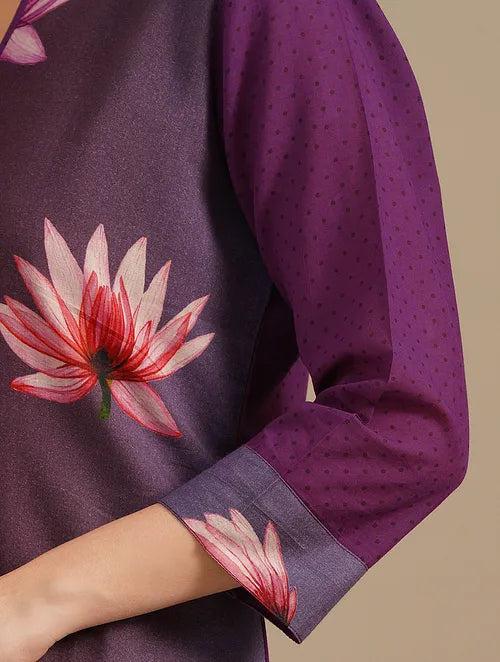 Purple Lotus Pond Cotton Kurta With Cotton Pants-set Of 2