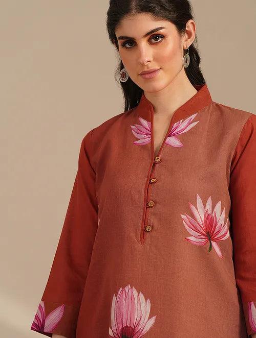 Copper Lotus Pond Cotton Kurta With Cotton Pants-set Of 2