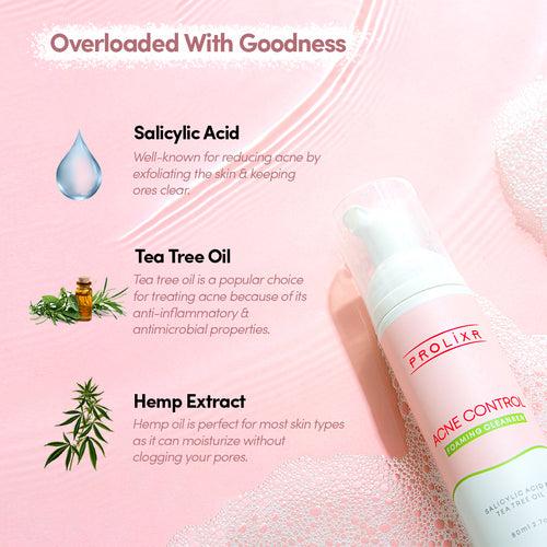 Prolixr Acne Control Foaming Face Wash | Salicylic Acid | Tea Tree Oil | Acne & Pimples | All Skin Types - 80ml