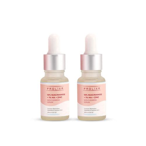 Prolixr 10% Niacinamide + 1% Hyaluronic Acid + Zinc Skin Clearing Face Serum- For Acne Marks, Blemishes & Oil Balancing- All Skin Types - 10 Ml - Travel Friendly - Pack Of 2 Mini Serums