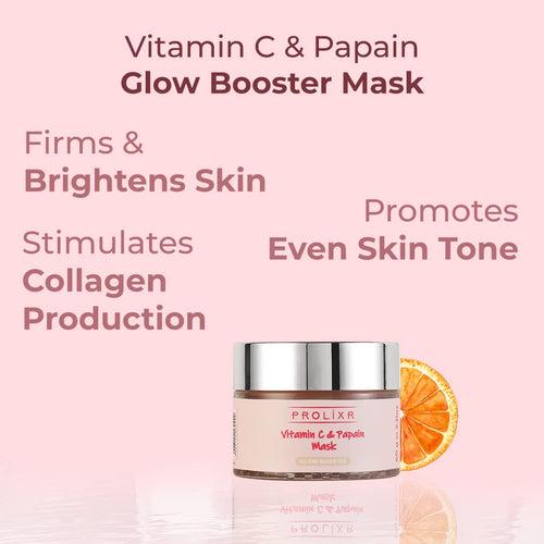 Prolixr Vitamin C & Papain Glow Booster Face Mask - Minimize Dark Spots and Pigmentation, Sun Damage | Skin Brightening - 60g