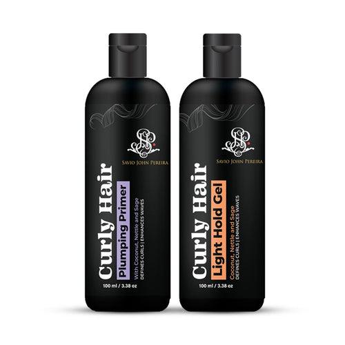 Curly Hair Plumping Primer and Hair Gel Light Combo | Frizzy and Curly Hair Products | Hair care for curly hair | Magic hair care for curls | Created by Savio John Pereira (pack of 2)