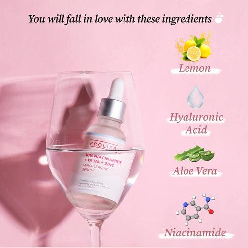 Prolixr 10% Niacinamide + 1% Hyaluronic Acid + Zinc Skin Clearing Face Serum | Acne Marks & Blemishes | Oil Balancing - 30ml