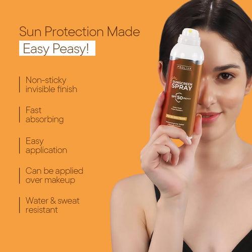 Prolixr Oil Free Sun Protection Sunscreen Spray SPF 50 PA++ UVA/UVB Rays |Matte Finish,Lightweight, Non Greasy, Quick Absorbing with No White Cast, Water Resistant | For Women & Men | All Skin Types - 100ml