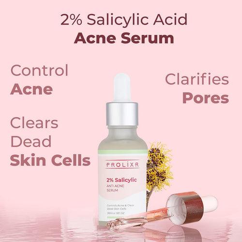 Prolixr 2% Salicylic Anti-Acne Serum - Acne, Blackheads, Open Pores & Marks, Excess Oil | Smoothens Skin | All Skin Types - (30+30 ml) (Pack Of 2)