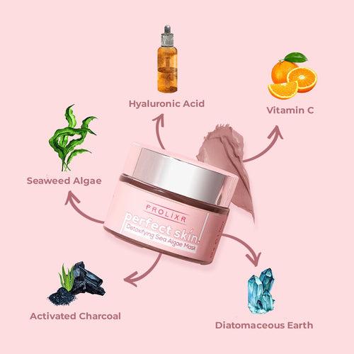 Prolixr Vitamin Restore Combo - Sea Algae Mask, Niacinamide + Hyaluronic Acid Serum & Vitamin C Serum | Hydrating | Pore Tightening - All Skin Types