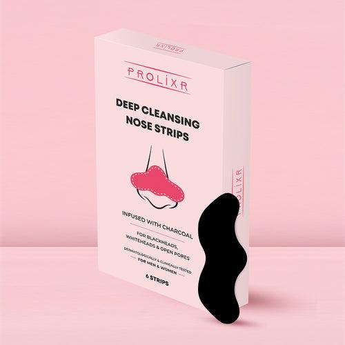 Prolixr Deep Cleansing Charcoal Nose Strips | Witch Hazel & Tea Tree Extracts | Blackheads & Whiteheads | Unclog Open Pores - 6 Strips