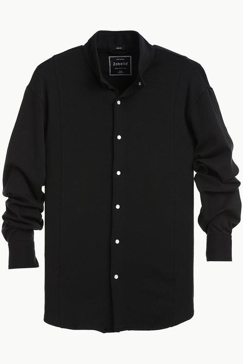 Mens Black Snap Button Knit Shirt