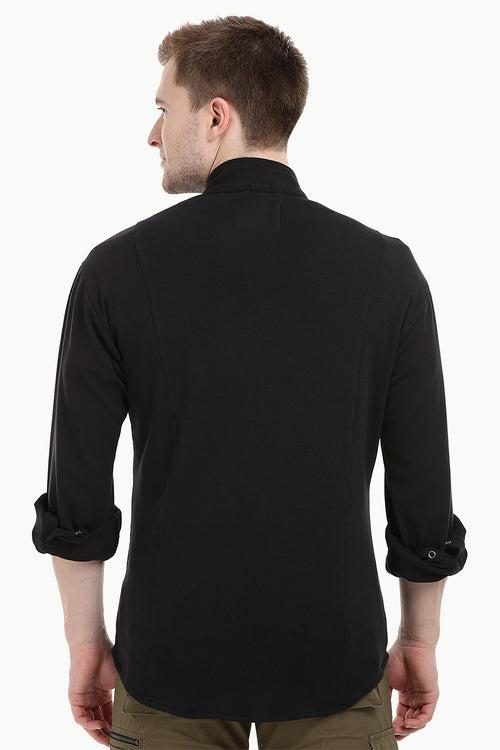 Mens Black Snap Button Knit Shirt