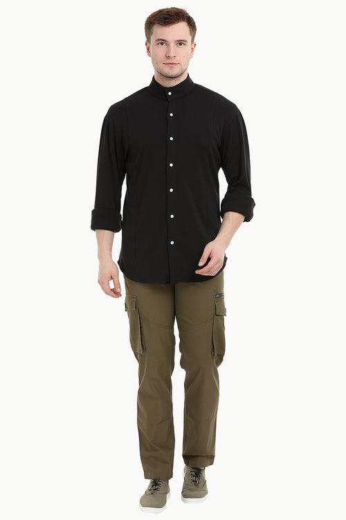 Mens Black Snap Button Knit Shirt