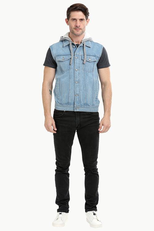 Sleeveless Hooded Denim Jacket