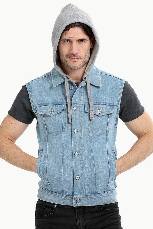 Sleeveless Hooded Denim Jacket