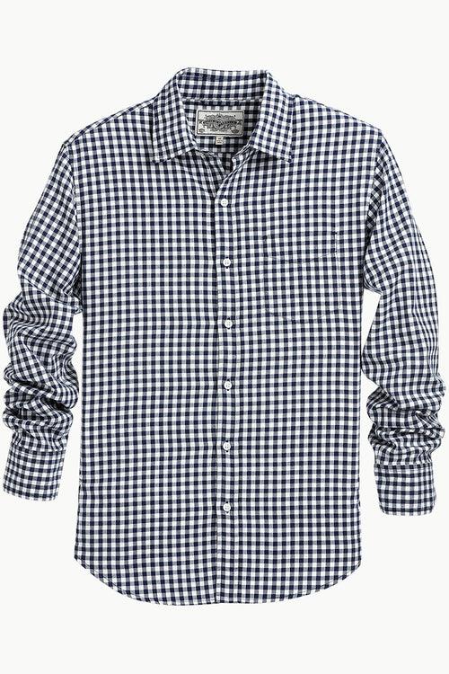 Mens Long Sleeve Navy Gingham Check Shirt