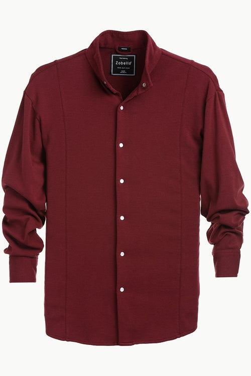 Mens Snap Button Knit Maroon Shirt