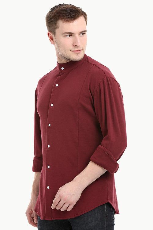 Mens Snap Button Knit Maroon Shirt