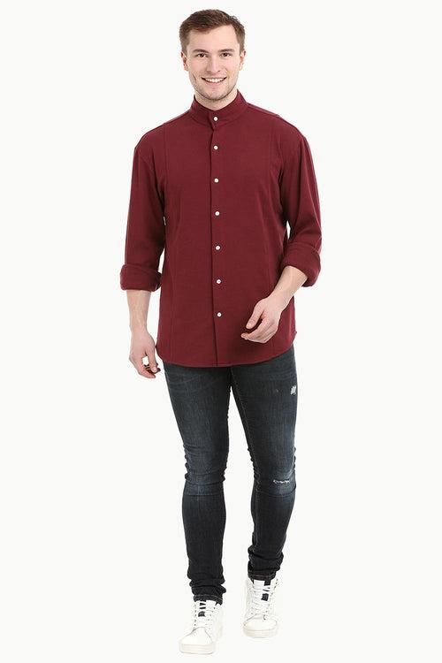 Mens Snap Button Knit Maroon Shirt