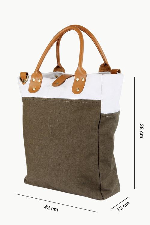 Canvas Brown Colorblock Tote Bag