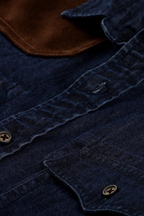 Casual Suede Patch Denim Shirt