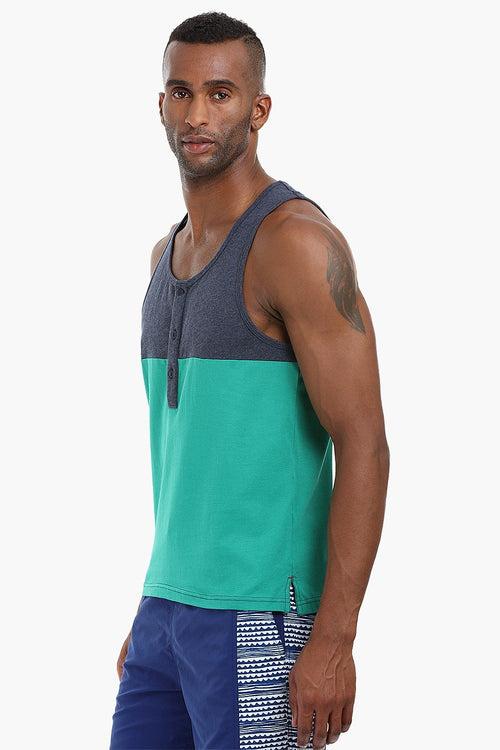 Colorblock Henley Cotton Tank