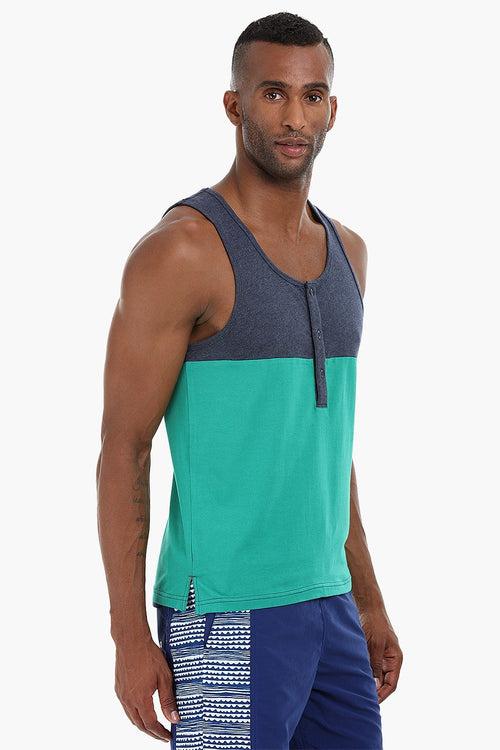 Colorblock Henley Cotton Tank