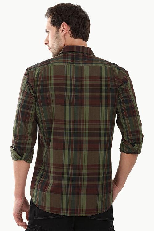 Crocodile Green Checked Plaid Shirt