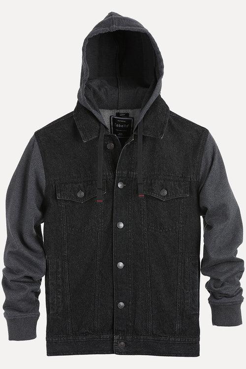 Knit Sleeves Denim Hooded Jacket