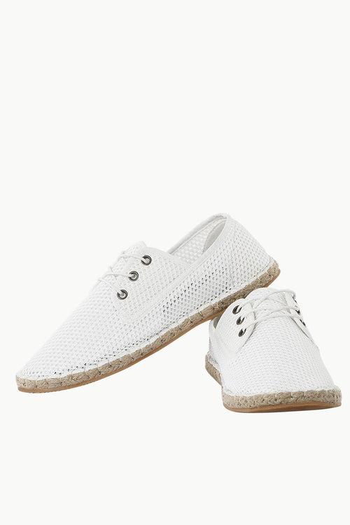 Lace Up White Mesh Espadrilles