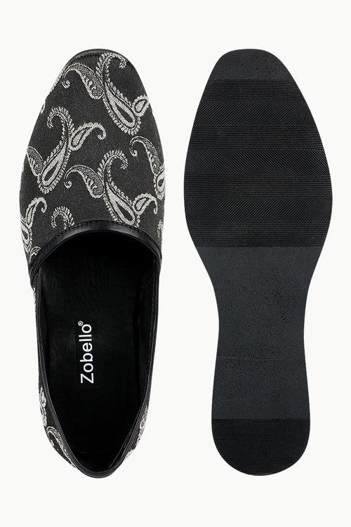 Mens Black Paisley Slip-On Juttis