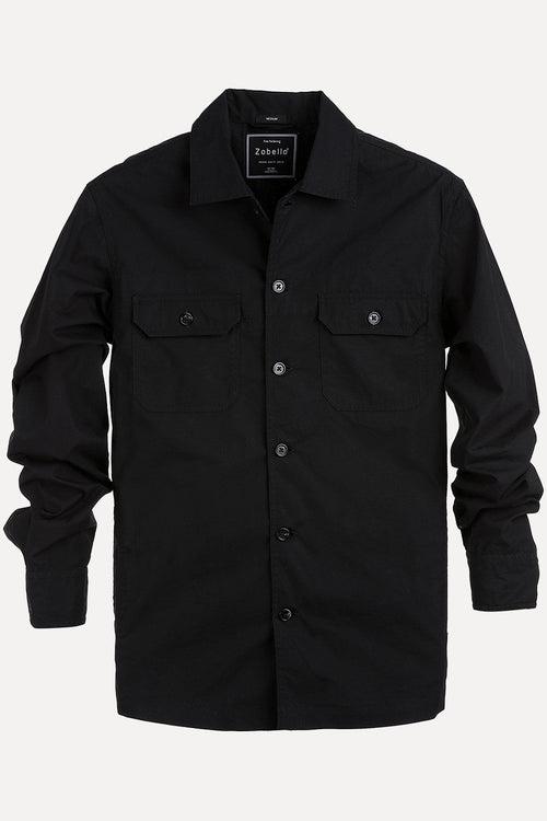 Men's Buttoned Jet Black Shacket