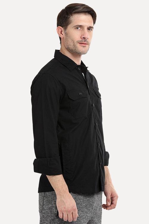 Men's Buttoned Jet Black Shacket