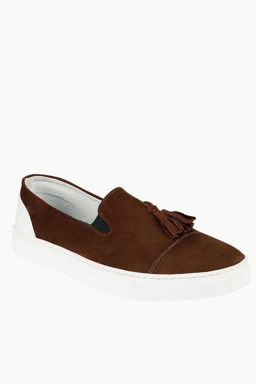 Men's Chocolate Faux Suede Tassel Plimsolls