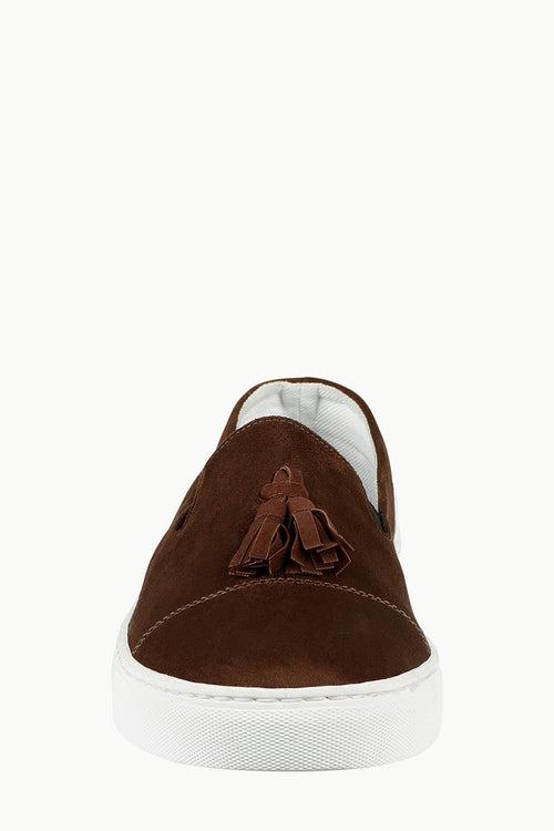 Men's Chocolate Faux Suede Tassel Plimsolls