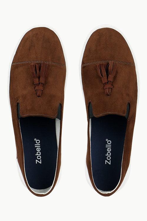 Men's Chocolate Faux Suede Tassel Plimsolls