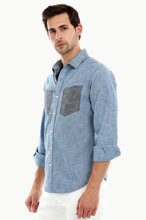 Men's Contrast Pockets Casual Denim Shirt