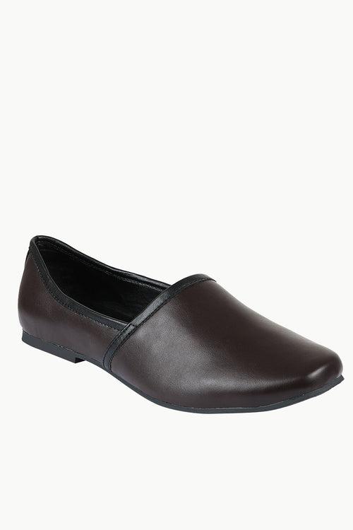 Mens Dark Brown Faux Leather Juttis