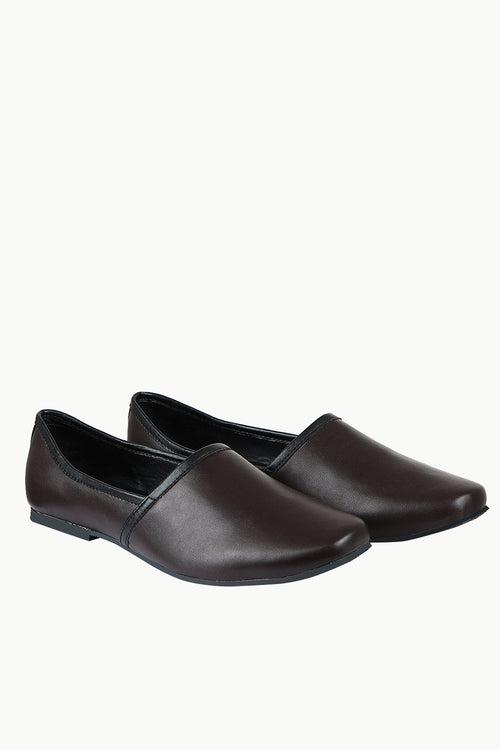 Mens Dark Brown Faux Leather Juttis