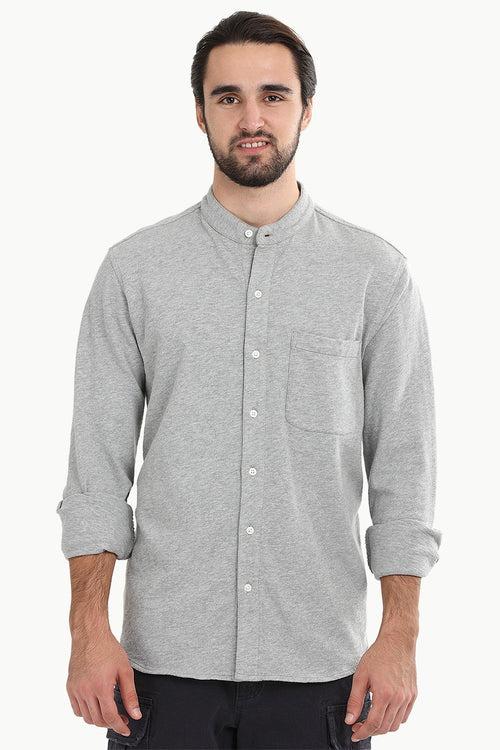 Men's Heather Grey Knit Mandarin Shirt