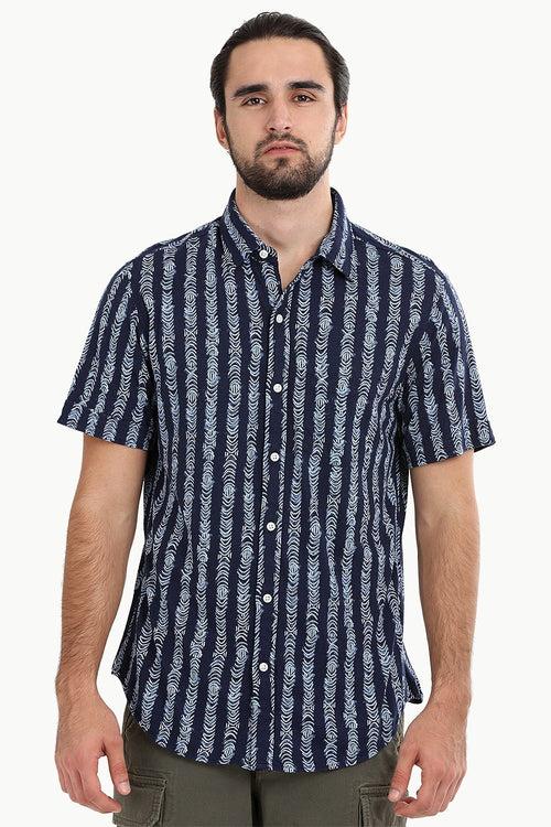 Men's Navy Tribal Print Knit Shirt