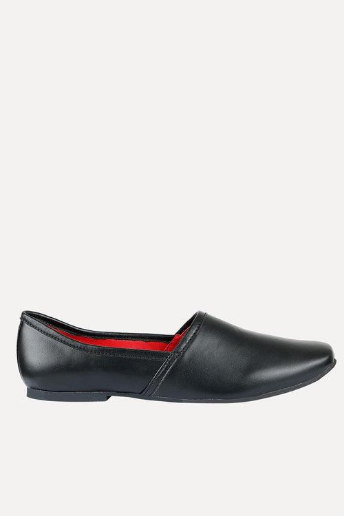 Men's Solid Black Faux Leather Juttis