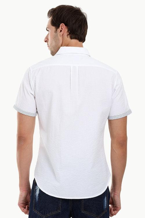 Men's White Casual Seersucker Shirt