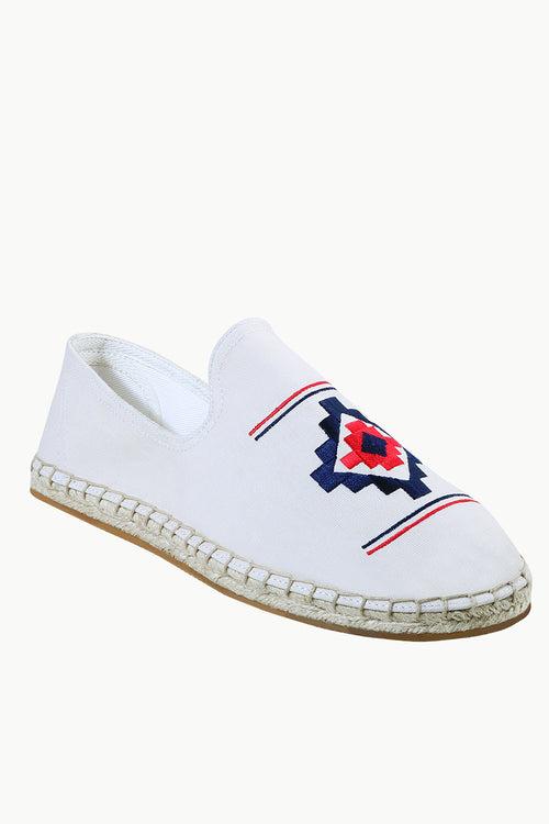 Mens Oatmeal Aztec Embroidered Espadrilles