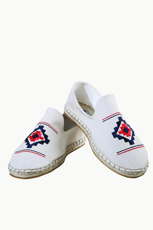 Mens Oatmeal Aztec Embroidered Espadrilles