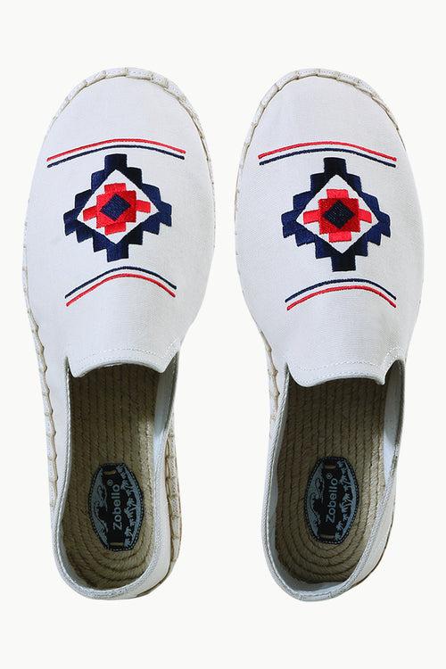 Mens Oatmeal Aztec Embroidered Espadrilles