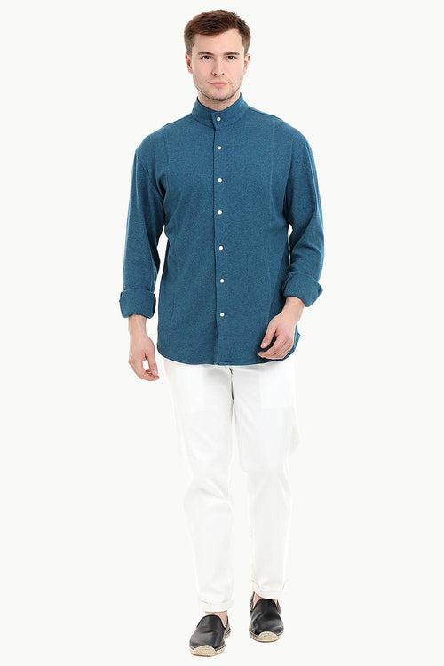 Mens Snap Button Knit Sky Blue Shirt